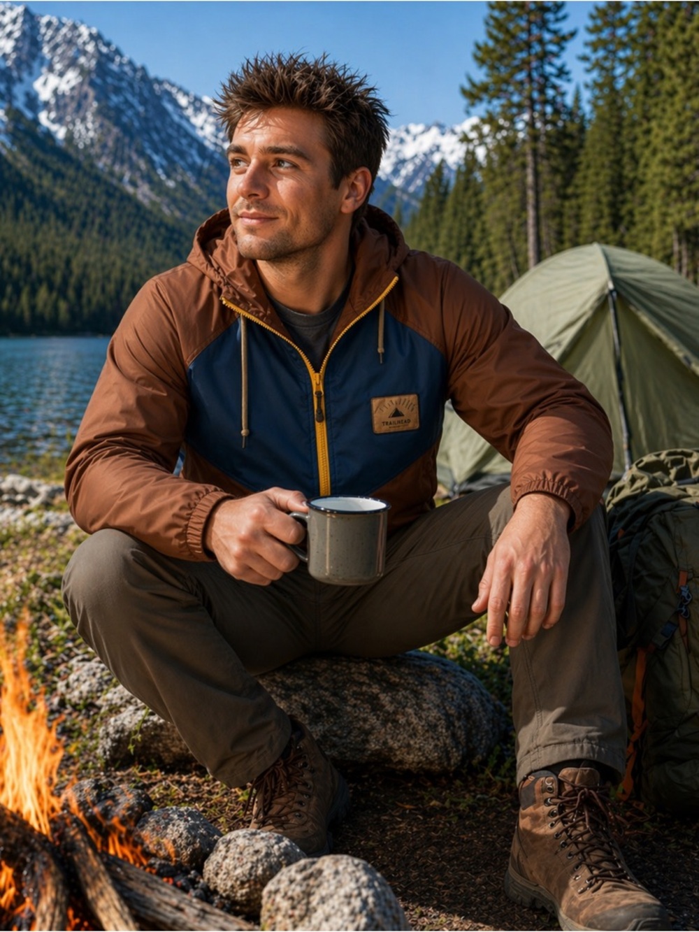 Flylow Gear Men’s Maclean windbreaker size large Color: redwood / storm